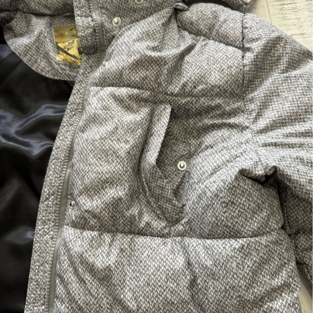 Gray Winter Coat with Faux Fur Hood Long Length - Picture 6 of 14